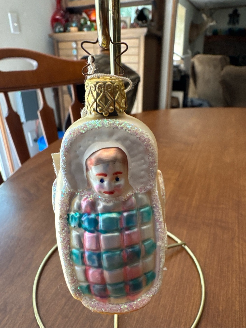 Glass Baby in Blanket Ornament — Pink & Teal Holiday Accent